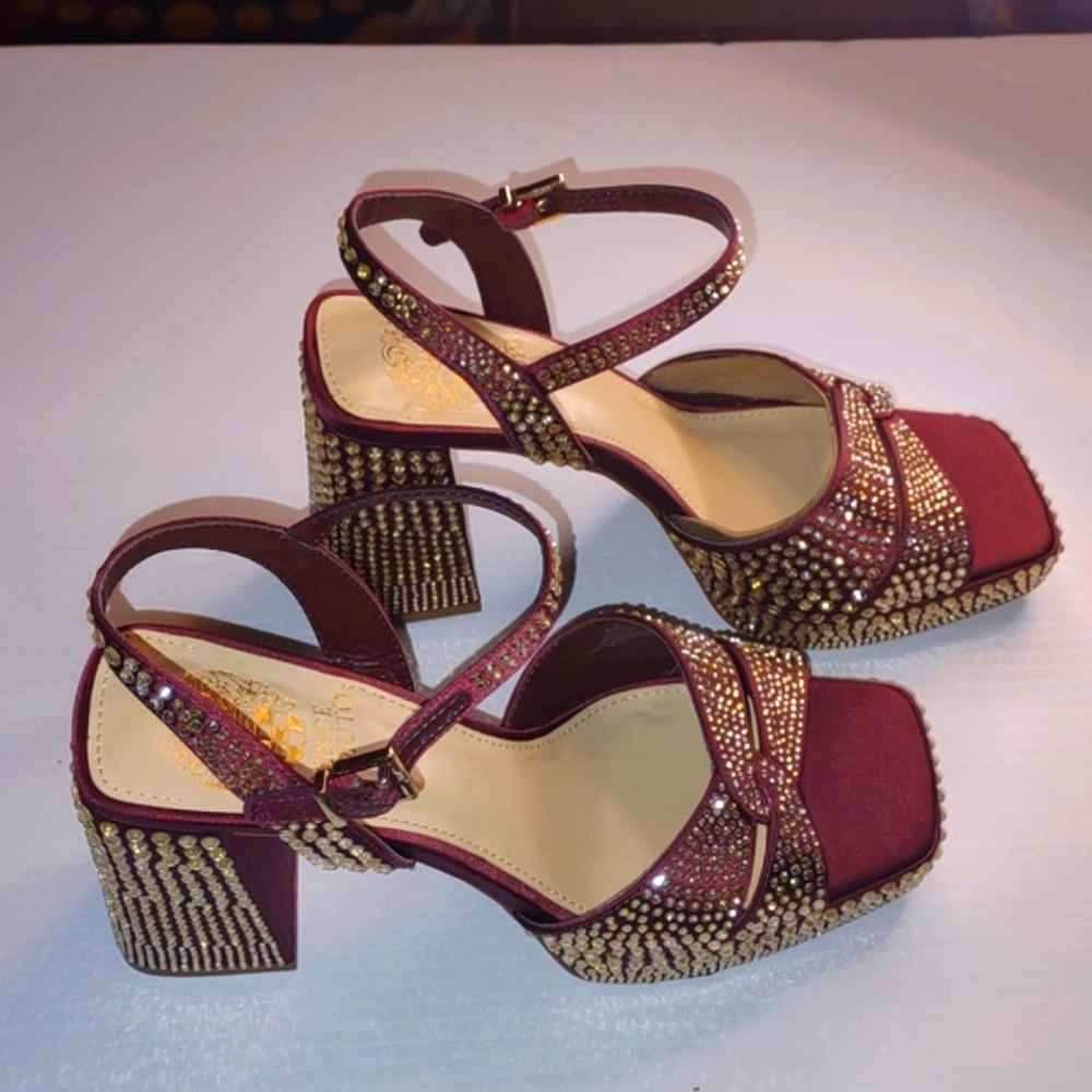 🐾VINCE CAMUTO VP-Pava Platform Heels in Burgundy Bordo Satin - Picture 15 of 17